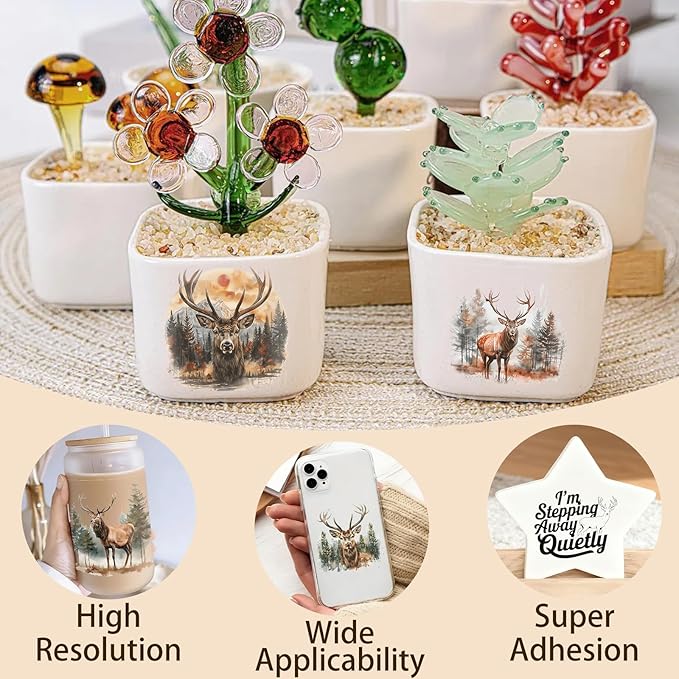 4 Sheets Rub on Transfers for Crafts, Forest Deer Furniture Transfers for Wood