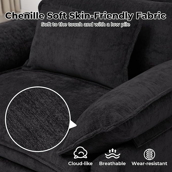 Oversized Accent Chair with Ottoman, Upholstered Armchair with Extra Thick