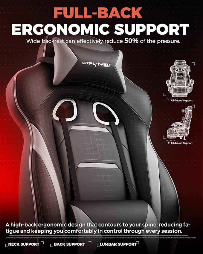 GTPLAYER Gaming Chair for Adults, Big and Tall 350LBS Heavy Duty Office Chair