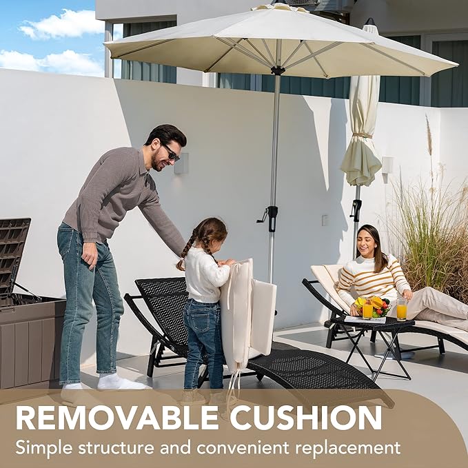 Devoko Patio Chaise Lounge Sets Outdoor Rattan Adjustable Back 3 Pieces