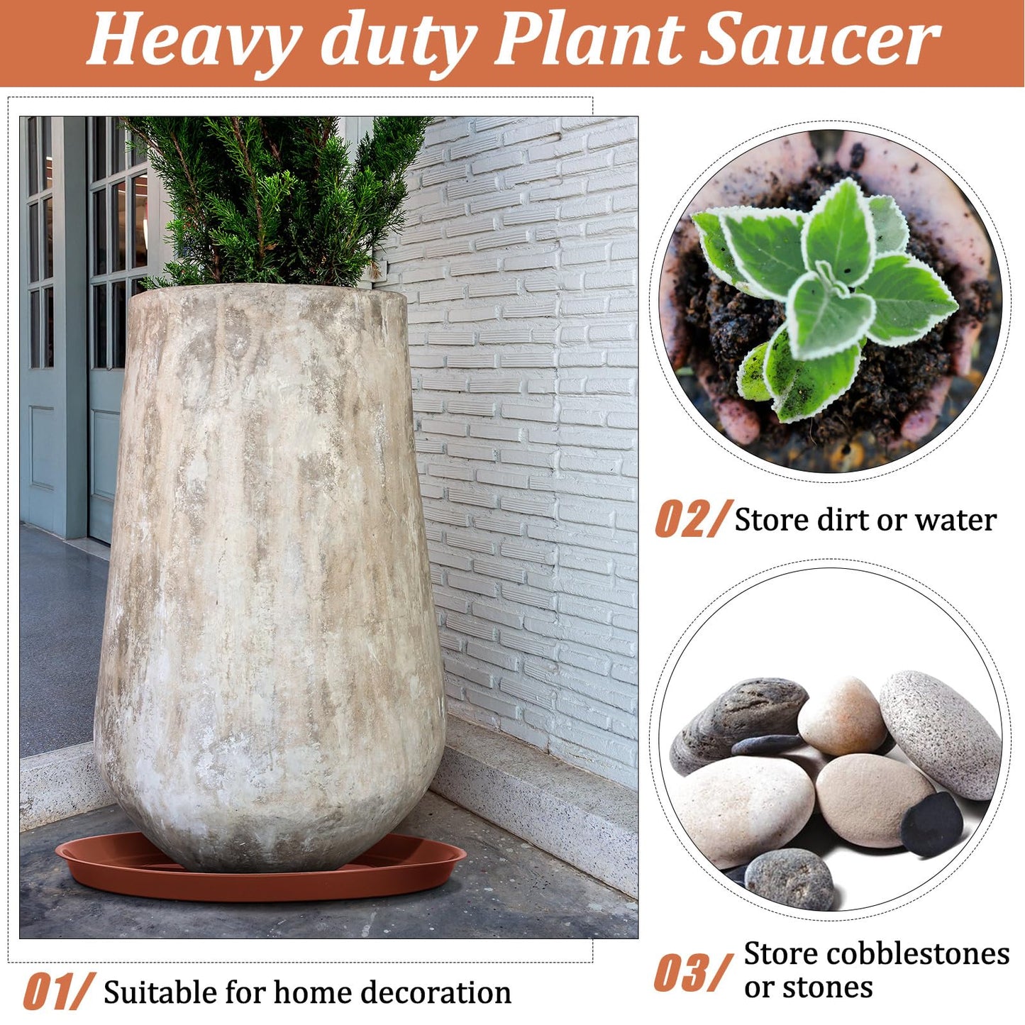 Eccliy 6 Pack Plastic Plant Saucer Heavy Duty Planter Saucers Large Plant Pot Saucers Plastic Water Trays for Indoors and Outdoors Flower Plant Plant Drip (Terracotta,25 Inch)