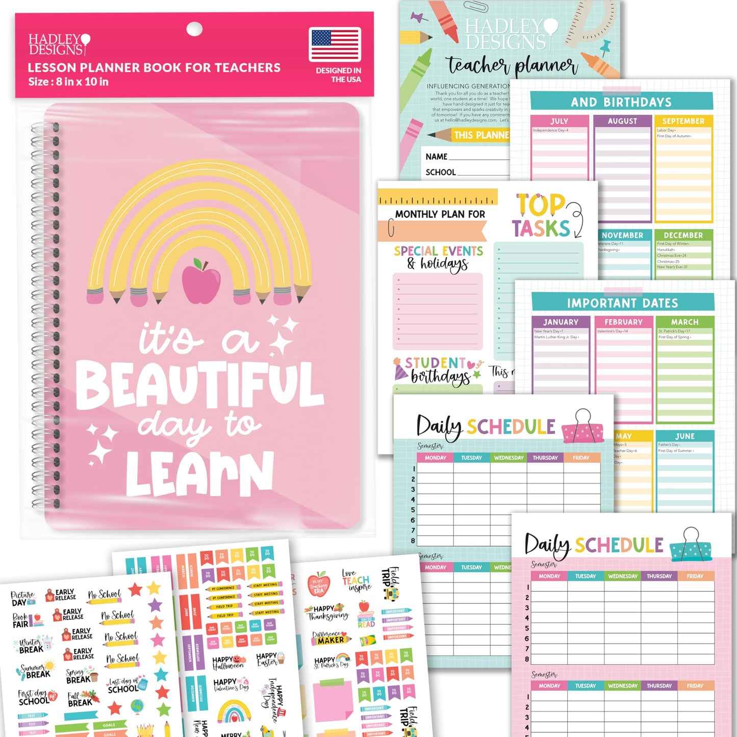 Hadley Designs Teacher Planner 2025-2026 – Lesson Planner Book for Teachers Must Haves, Undated Teacher Planners, Lesson Plan Notebook, Homeschooling Planners, Teachers Appreciation Gifts
