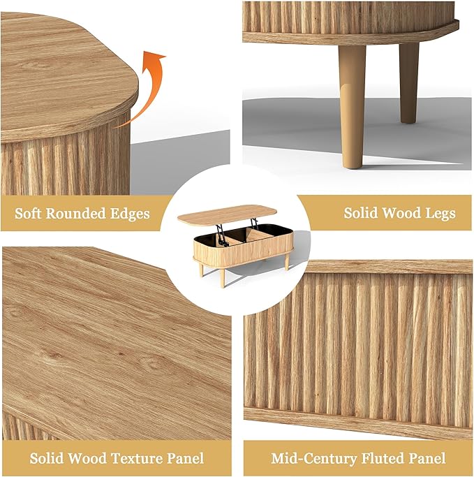 Fluted Lift Top Coffee Table