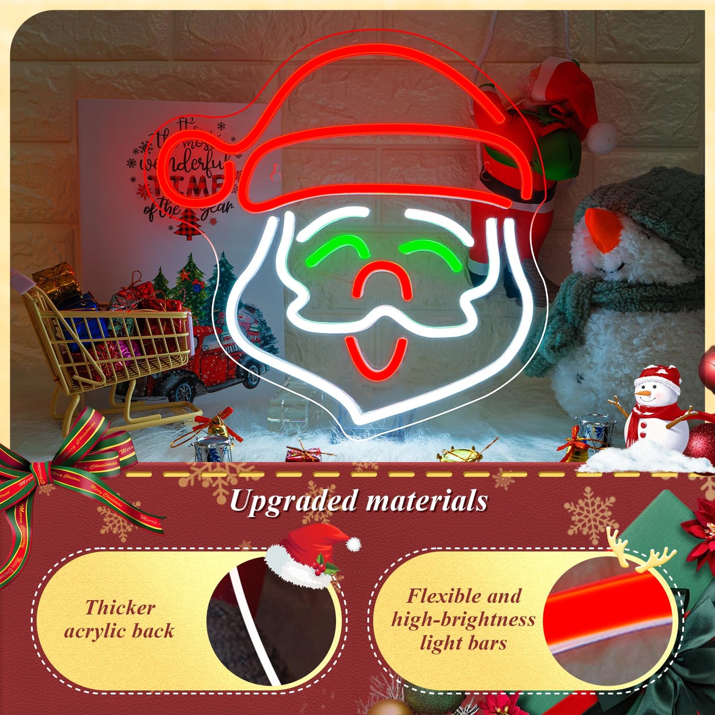 ineonlife Santa Claus Neon Sign Merry Christmas Led Light Up Christmas Neon Signs for Wall Decor Acrylic Board Santa Claus Decor Suitable for Party Indoor Bedroom Gifts