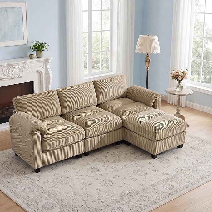 87.5'' L Shaped Modular Sectional Sofa, 3 Seater Cloud Couch