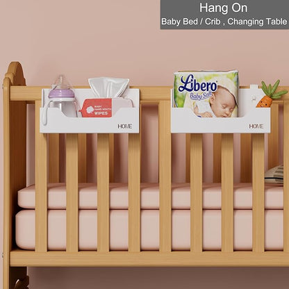 Bedside Caddy Hanging Storage Basket Little Plastic Beside Shelf Hang-on Storage Organizer for Collage Dorm Bunk Bed,Changing Table - Bedroom Essentials for Phone,Mini Speaker,Tissues (Black)