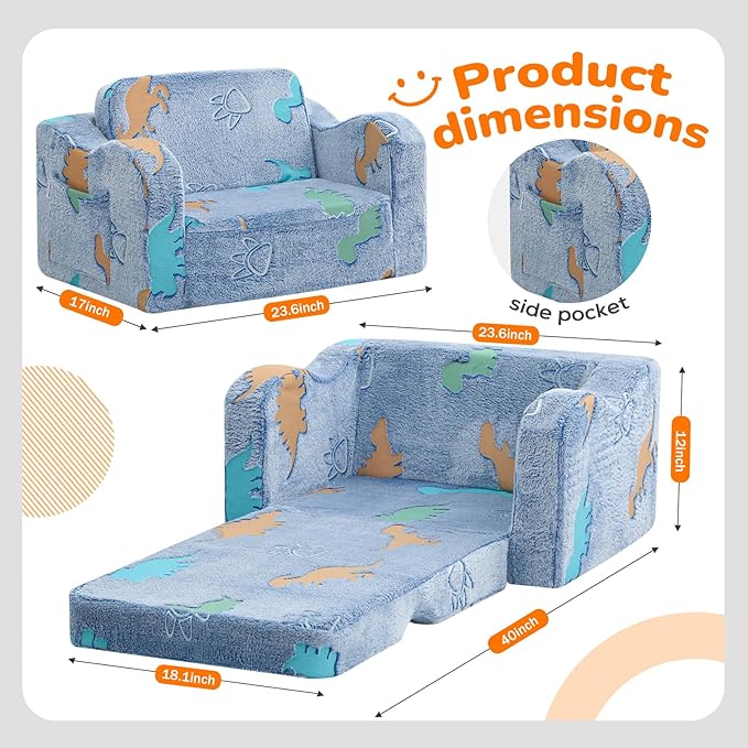MeMoreCool Glowing Dinosaur Kids Chair, Glow-in-the-Dark Kids Couch