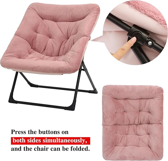Comfy Saucer Chair for Adults, Soft Faux Fur Bedroom Chair, Accent Dorm Chairs