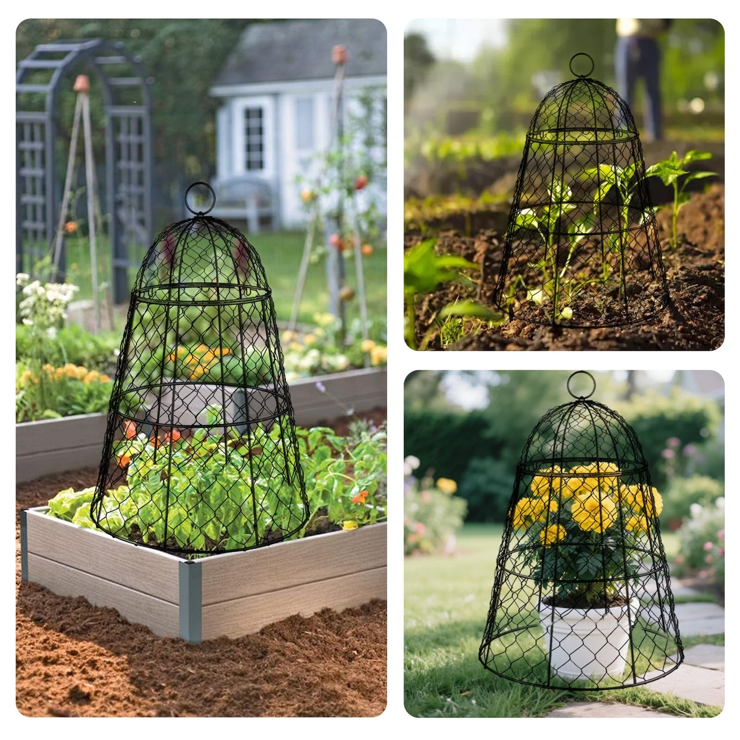 12 Pcs Garden Cloches for Plants, 17" H x 13" D Metal Chicken Wire Cloche Plant Covers Sturdy Plant Protectors Garden Netting Plant Protectors from Animals to Keep Bunnies Chicken Squirrels Birds Out