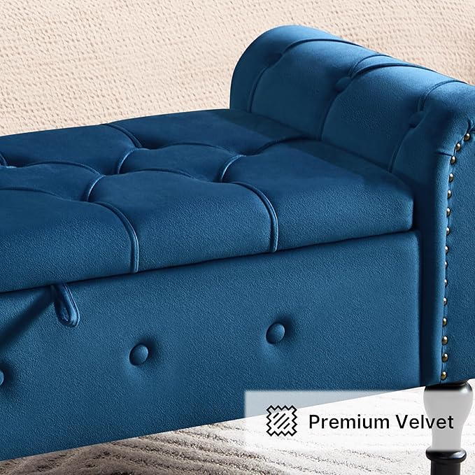 Storage Bench for Bedroom, Velvet 51" End of Bed Bench, Queen Size Bench