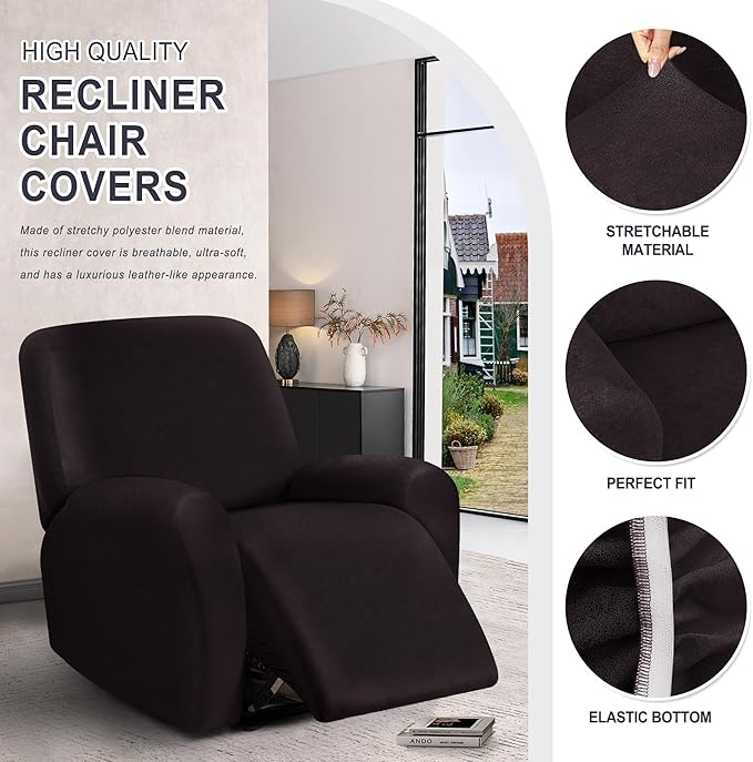 ANARACHON Leather Look Recliner Chair Covers, 4-Pieces Stretch Recliner Cover
