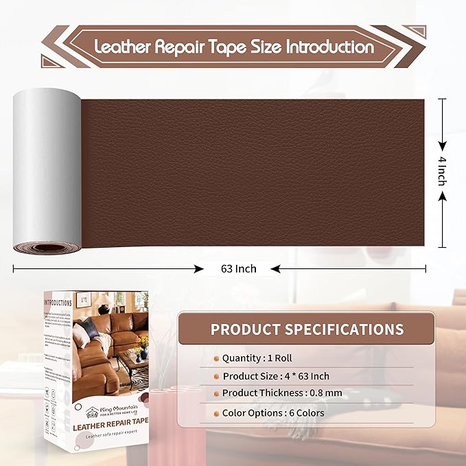 KING MOUNTAIN Leather Repair Patch, 4 x 63 Inches self Adhesive Leather Repair
