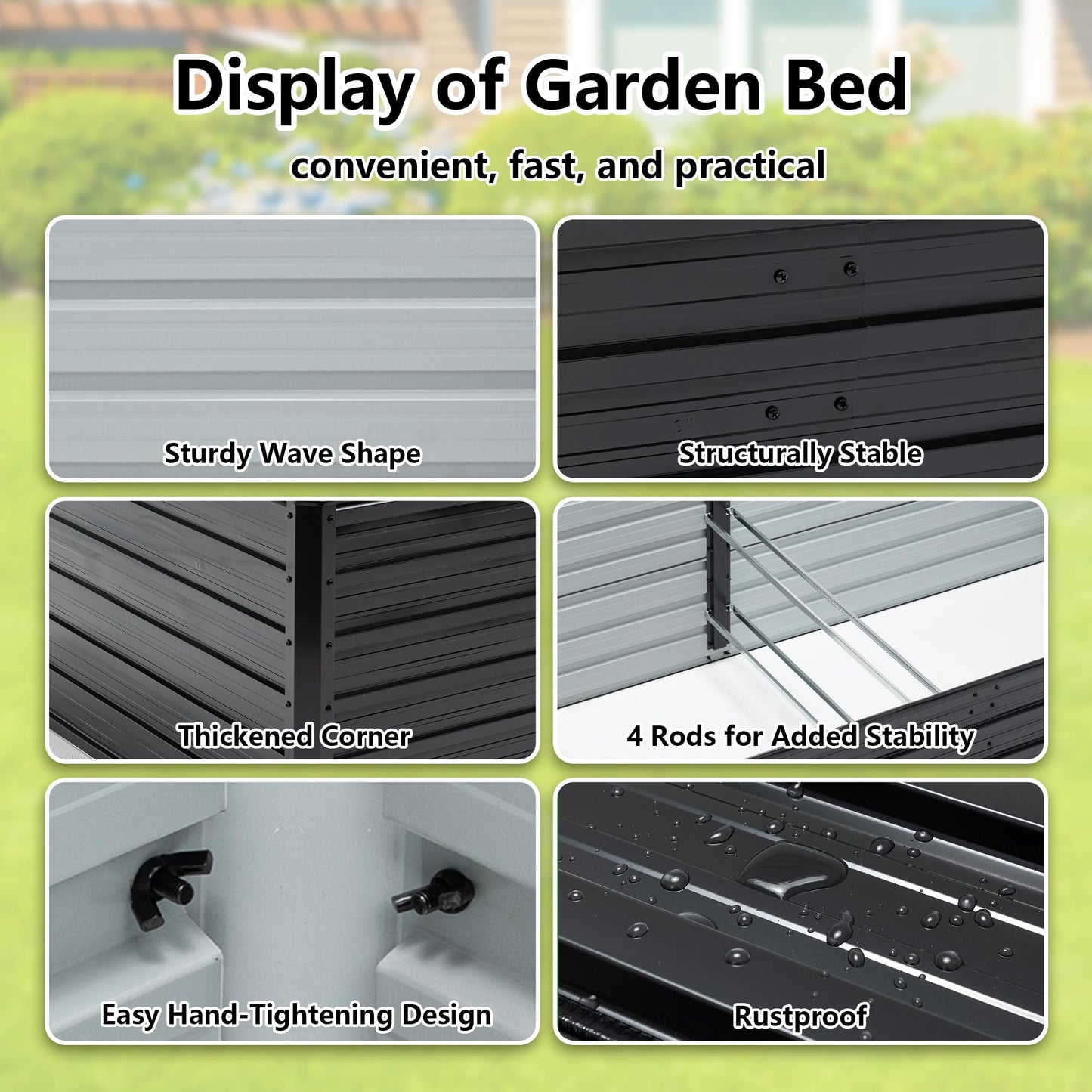 Thanaddo Galvanized Raised Garden Bed 8x4x2ft Outdoor Planter Box Galvanized Steel Garden Bed Kit for Vegetables, Flowers, Herbs and Succulents Black