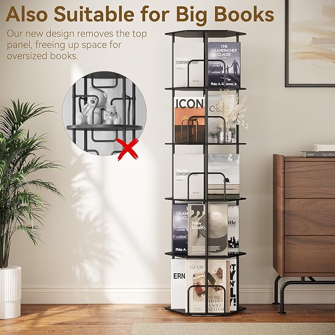 SUNMORY 5 Tier Rotating Bookshelf Tower, Revolving 360 ° Spinning Bookcase