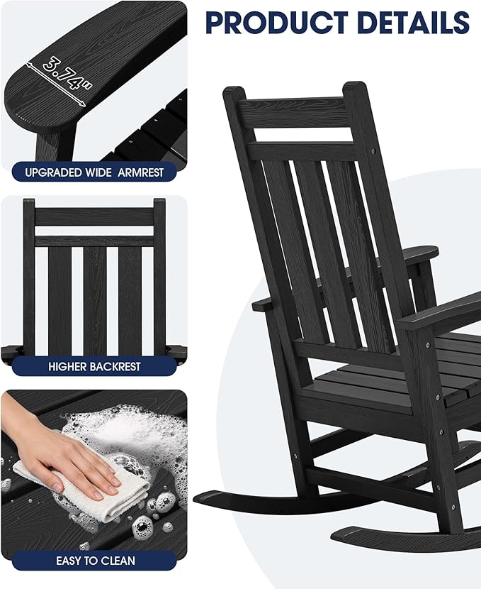KINGYES Oversized Outdoor Rocking Chair Set of 2, All-Weather Patio Rocking