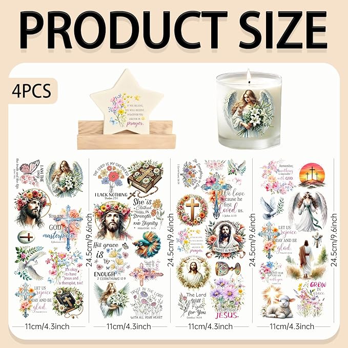 4 Sheets Rub on Transfers for Crafts, Bible Quotes Furniture Transfers for Wood