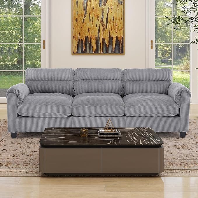 HAOMARKETS Corduroy Sofa Set, Comfy 3-Seater Couches