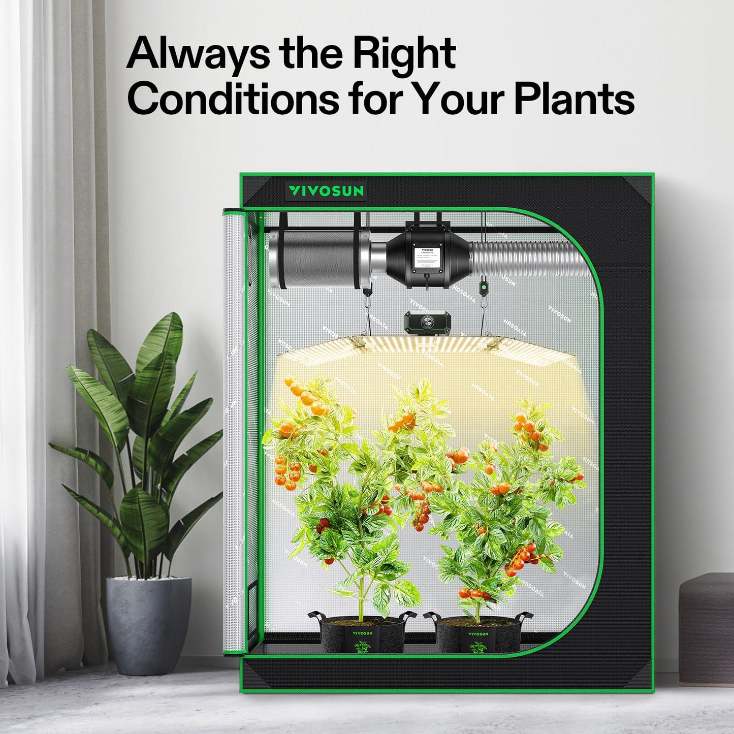 VIVOSUN Grow Tent Kit 2x4 Complete System, WiFi-Controlled Grow System with Full Spectrum LED Grow Light, Automatic Ventilation, GrowHub Outlet A22 with Temperature and Humidity Sensor