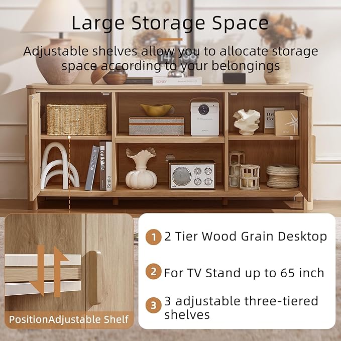 Joaxswe Farmhouse 55" Entertainment Center, Natural Oak Tv Stand