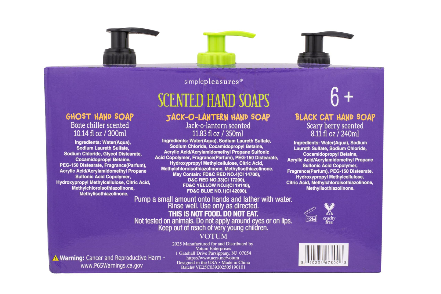 Simple Pleasures Halloween 3 Pack of Cat, Ghost & Pumpkin Spice, Berry Scented Liquid Hand Soap Dispensers Autumn & Halloween Novelty Decorative Refillables for Kitchen Countertops and Bathroom Sinks
