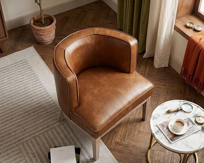 Brown Leather Barrel Chair
