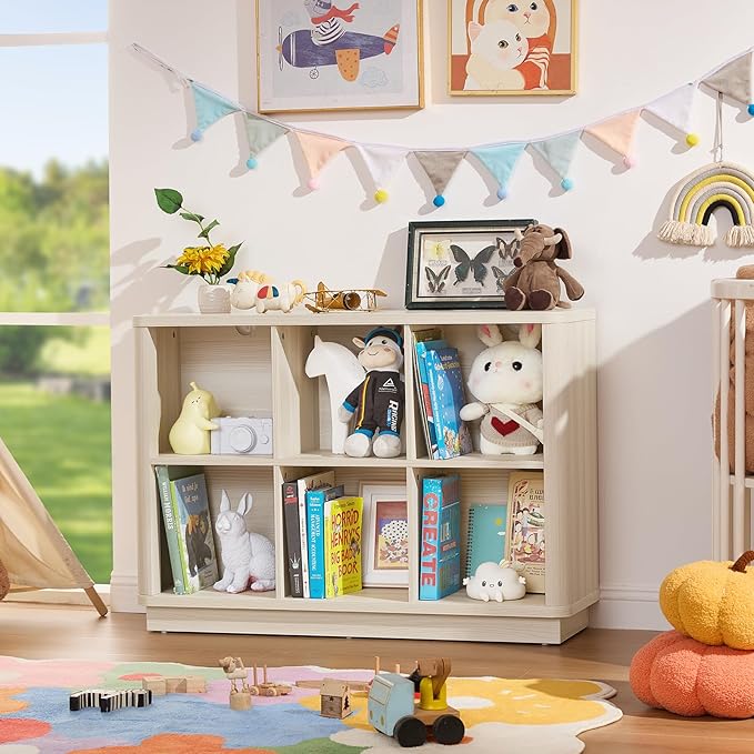 Joaxswe 6 Cube Bookcase, Wood Low Floor Standing Bookshelf