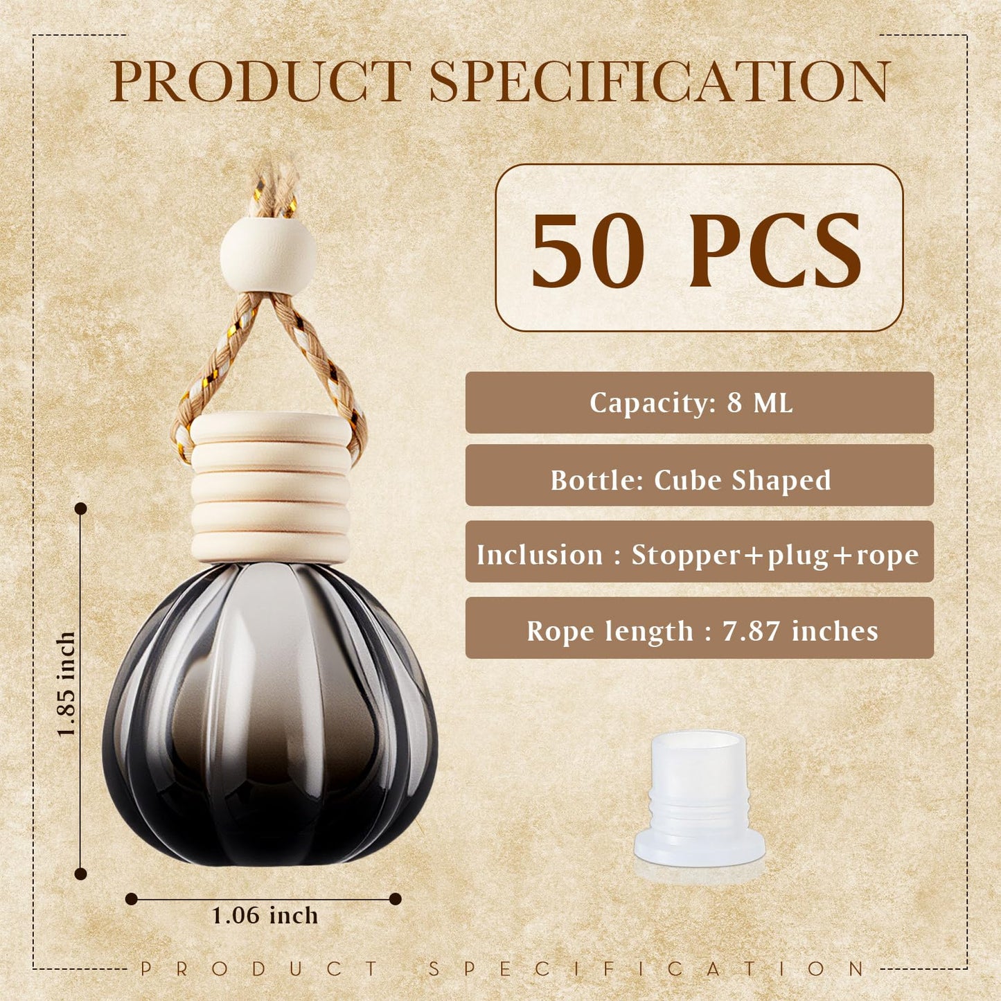 BBTO 50 Pcs Hanging Car Air Freshener Black Car Diffuser Bottles Empty Glass Perfume Bottle Freshener Diffuser Bottle Pendant for Essential Oil Fragrance Aromatherapy Bottles Ornament(Pumpkin)