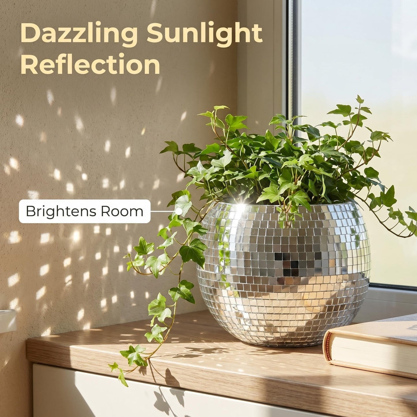 Qiumyanlod Disco Ball Planter,Disco Ball Vase,Disco Flower Pot,Plant Pots,Plant Holder,Silver Mirror Ball Planter,Disco Ball Decoration for Party, Office, Kitchen,Plastics,5 x 5 x 4 inch