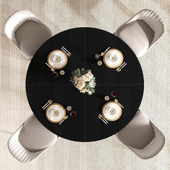 IBF Black Round Dining Table for 4-6, 47 Inch Kitchen Table