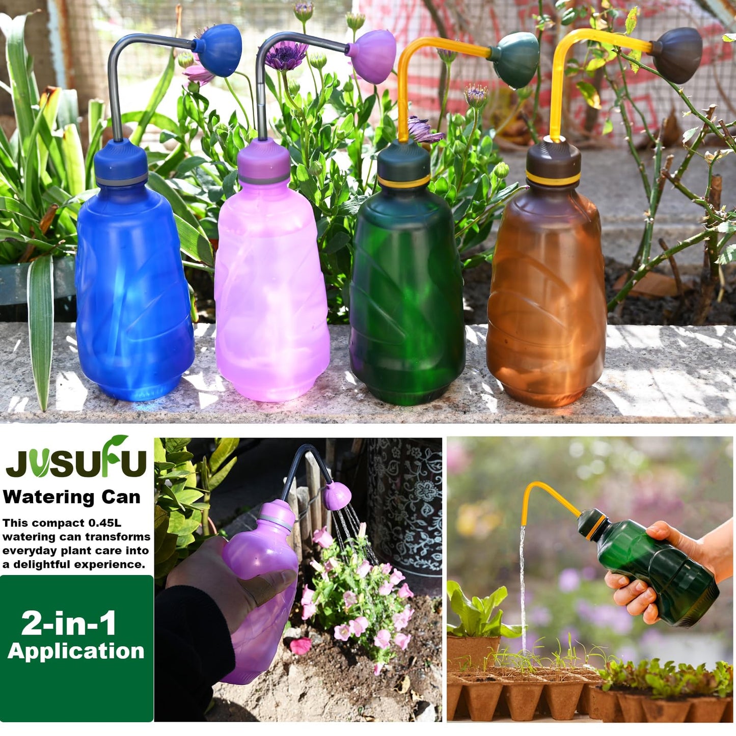 4 Pack Watering Can for Seedlings, Small Watering Can for House Plant Garden Flower 15oz/0.45L (Brown)