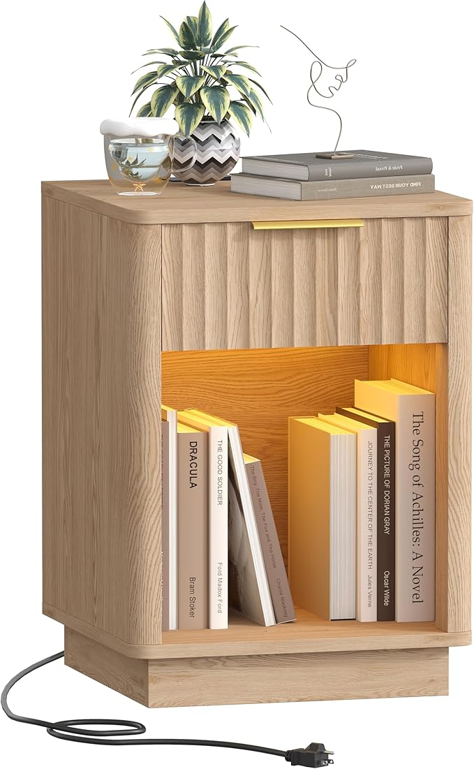 Akxomel Fluted Nightstand, Wooden Night Stand