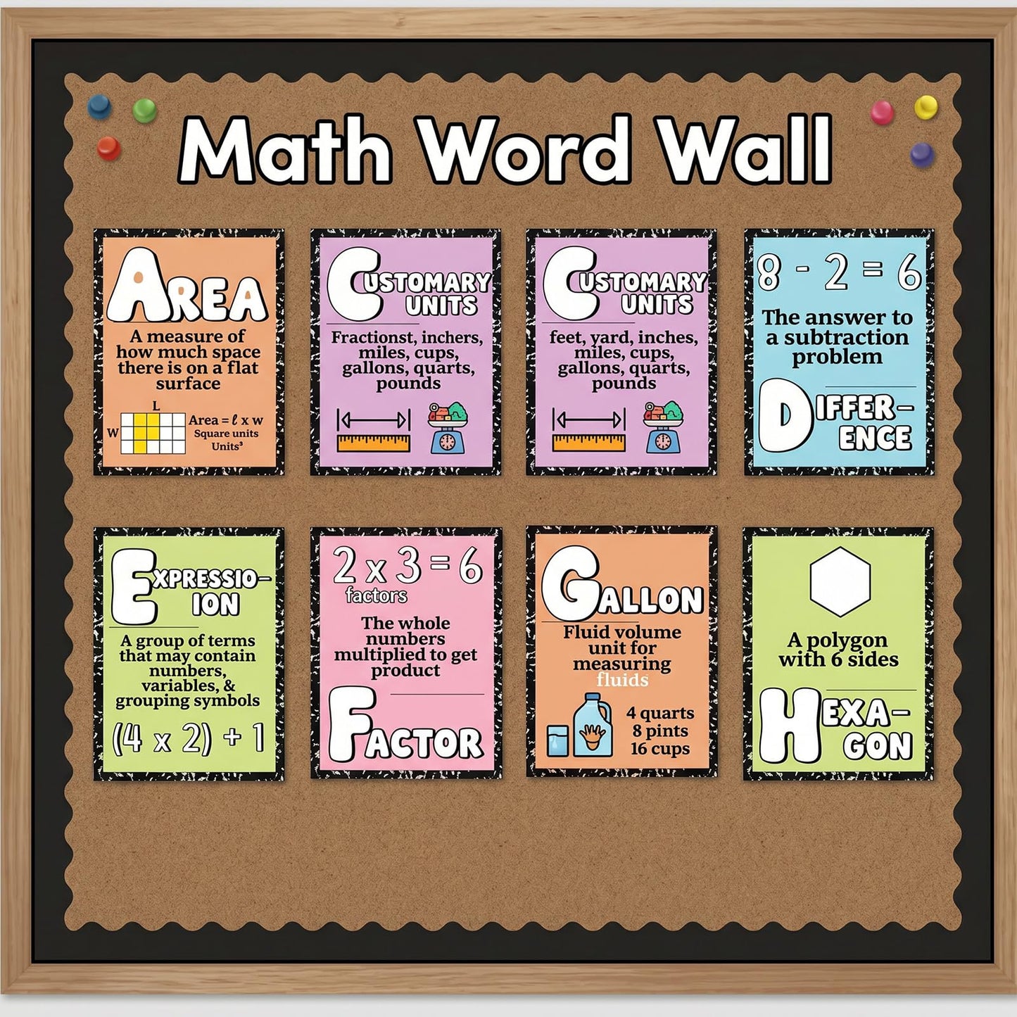 Eaasty 26 Pcs Composition Notebook Math Posters for Elementary School Retro Groovy Classroom Decor Math Alphabet Bulletin Board Classroom Decor for Elementary Teacher Must Haves (Pastel Composition)