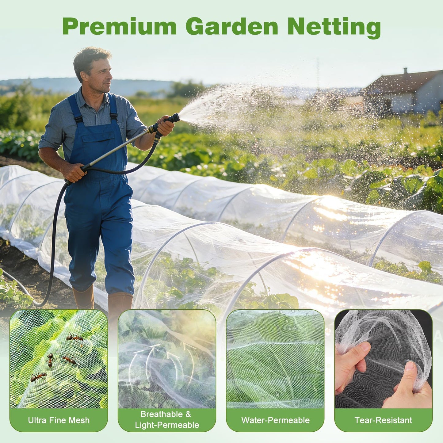 Garden Netting Pest Barrier, 10 X 50FT Insect Netting for Garden Raised Beds, Garden Mesh Netting Bug Netting Row Cover for Vegetables, Fruit Trees, Blueberry Bushes