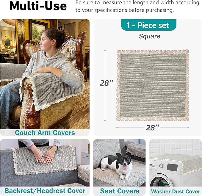 Couch Arm Cover, Sofa Arm Covers, Non-Slip Lace Armrest Covers,