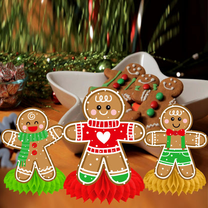 Christmas Honeycomb Centerpieces 12Pcs Gingerbread Man Party Table Centerpieces Gingerbread Party Decorations Merry Xams Snowflake Centerpieces for Winter Holiday Favor Supplies