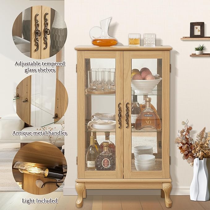 Curio Cabinet with Lighted, Curio Display Cabinet, Glass Display Cabinet with