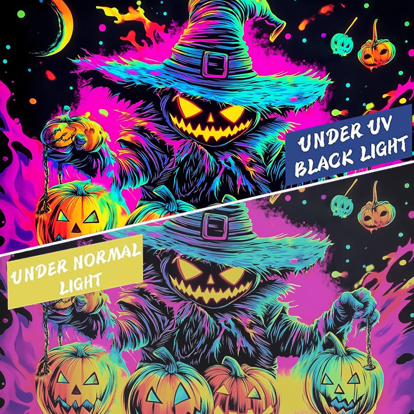 BSFHH Black Light Tapestry – UV Reactive Glow in the Dark Wall Hanging, Spooky Night Scene with Ghosts & Pumpkins, Haunting Home Decor for Parties, Bedroom, or Dorm (Pumpkin, 79L x 59W, Unframed)