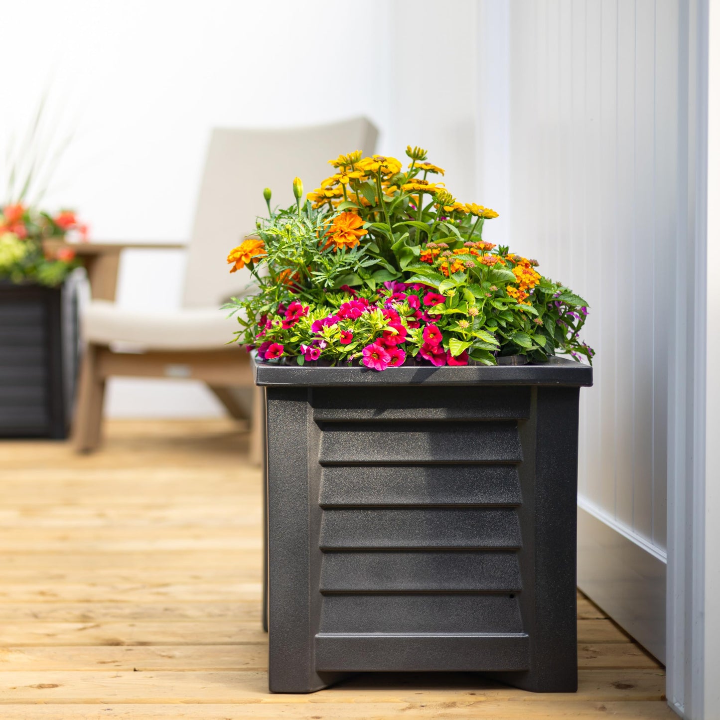 Mayne Lakeland 20-Inch Square Planter – Self-Watering, Weather-Resistant Planter for Flowers – Durable Outdoor Design for Patio, Porch, or Entryway