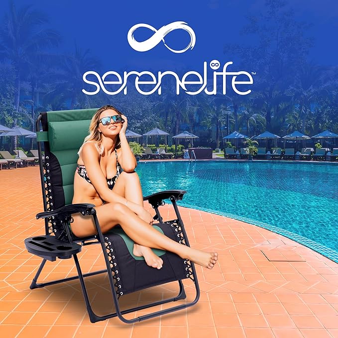 SereneLife Oversized Padded Zero Gravity Lounge Chair, Foldable Outdoor Patio