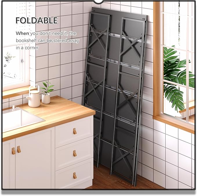 4NM Extra Wide 6 Tiers No Assembly Book Shelves, 61.8" H Folding Bookshelf