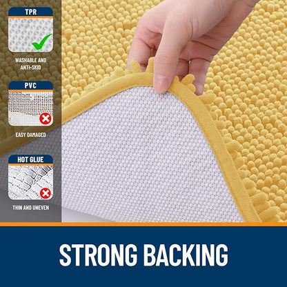 OLANLY Bathroom Runner Rugs 70x24, Extra Soft Absorbent Chenille Bath Rugs, Rubber Backing Quick Dry, Machine Washable Long Bath Mats for Bathroom Floor, Tub and Shower, Home Decor Accessories, Yellow