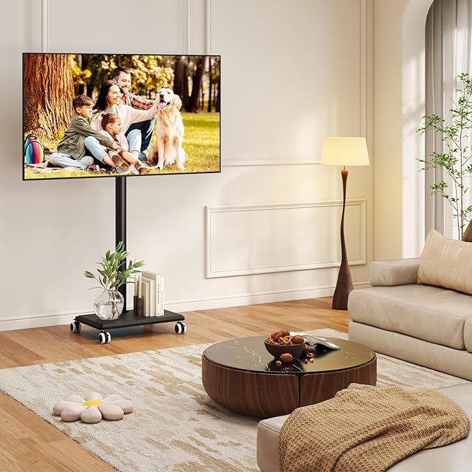 Rfiver Rolling TV Stand for 32 to 55 60 Inch TVs up to 88lbs, Height Adjustable