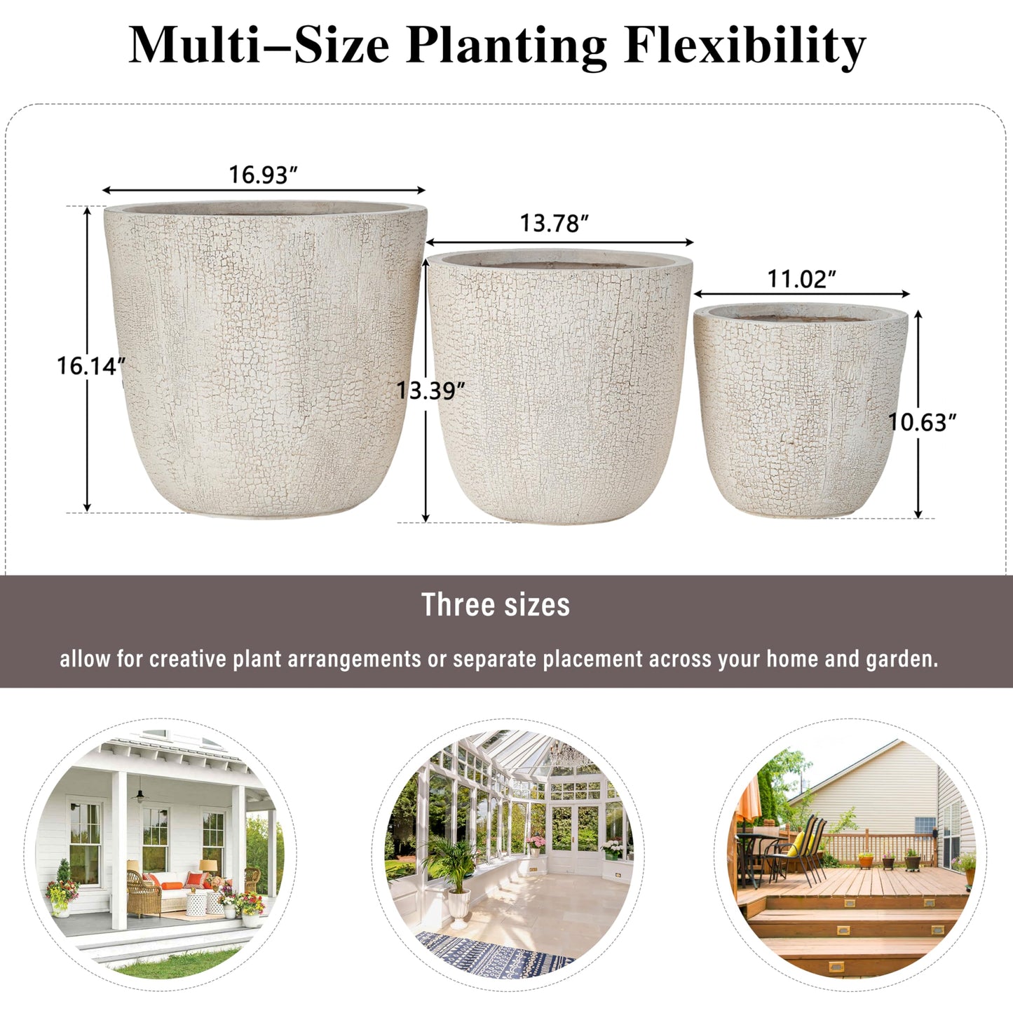 Merax Indoor Outdoor Plant Pots with Drainage Holes and Rubber Plug– Set of 3,Large Lightweight MGO Flower Pots (16.9/13.7/11 Inch) – Modern Planters for Indoor Plants, Room & Office Décor,Beige