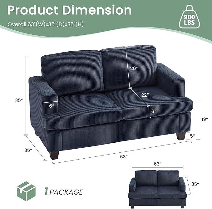 YOUDENOVA Sofa Couch, 3 Piece Set Comfy Sofa, 2 Loveseat & 3 Seater Sofa