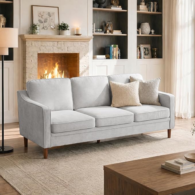 Kingfun 80" Chenille Sofa, 3 Seater Couch, Mid Century Modern Couches