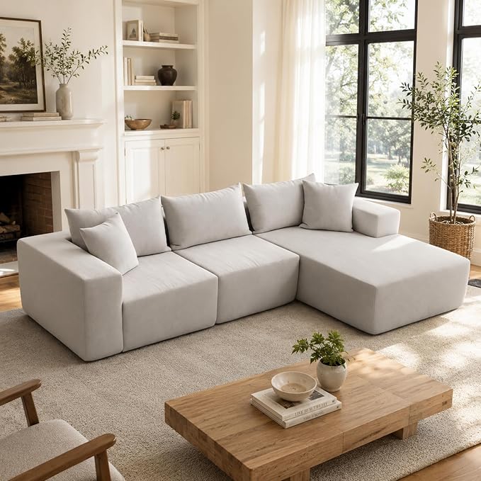 Corduroy Modular L Shape Sofa, Cloud Feel Compressed Sectional Couch