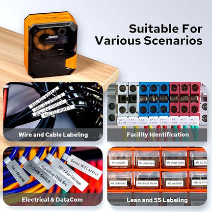Makeid P31S Portable Industrial Label Printer, 1" Print Head with Bluetooth, Mobile/PC Software, with 0.75" x 19.68ft Label for Wire, Cable & Heat Shrink Tubes at Job Sites.