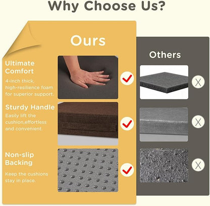 Recliner Cushions for Elderly 20x20x4 Inch Thick Large Recliner Seat Cushion with a Handle Square Non Slip Chair Pads with Washable Cover for Couch Armchair Chairs Brown