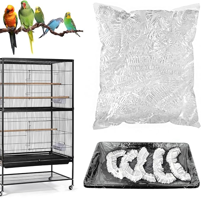 50 Pack Disposable Bird Cage Liners, Clear Plastic, 27 * 20 Inches, Leak-Proof, Universal Tray Liner Bags for Parrots, Canaries, Cockatiels