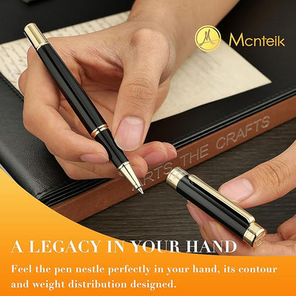 Black Lacquer Rollerball Pen - Stunning Luxury Pen, 24K Gold Plating, Schmidt Refill, Precision Flow Ink, Best Roller Ball Gift Set for Men & Women, Professional, Executive Fancy, Nice Pens